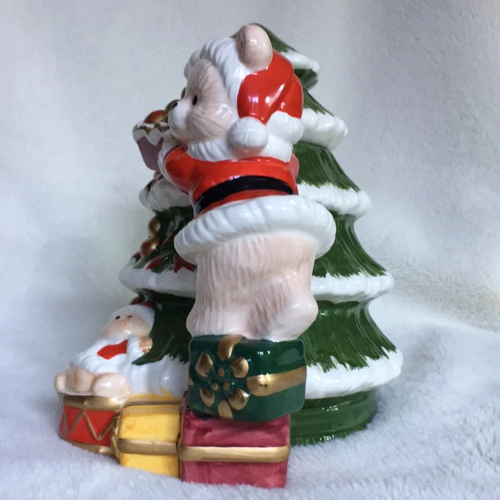 World Bazaar Cute Teddy Bear in Santa Suit Christmas Tree teapot hand painted